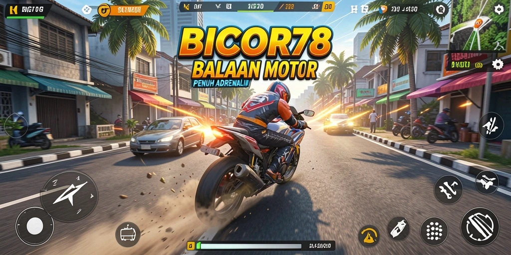 Gameplay mendebarkan dari balapan motor di BIGCOR78.