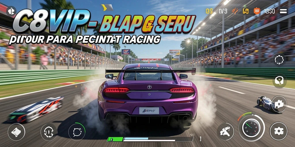 Tampilan balapan seru dalam gameplay C8VIP dengan mobil cepat.