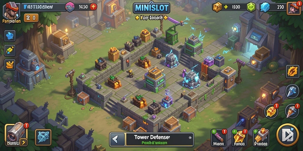 Tampilan gameplay menegangkan dari game Tower Defense MINISLOT.