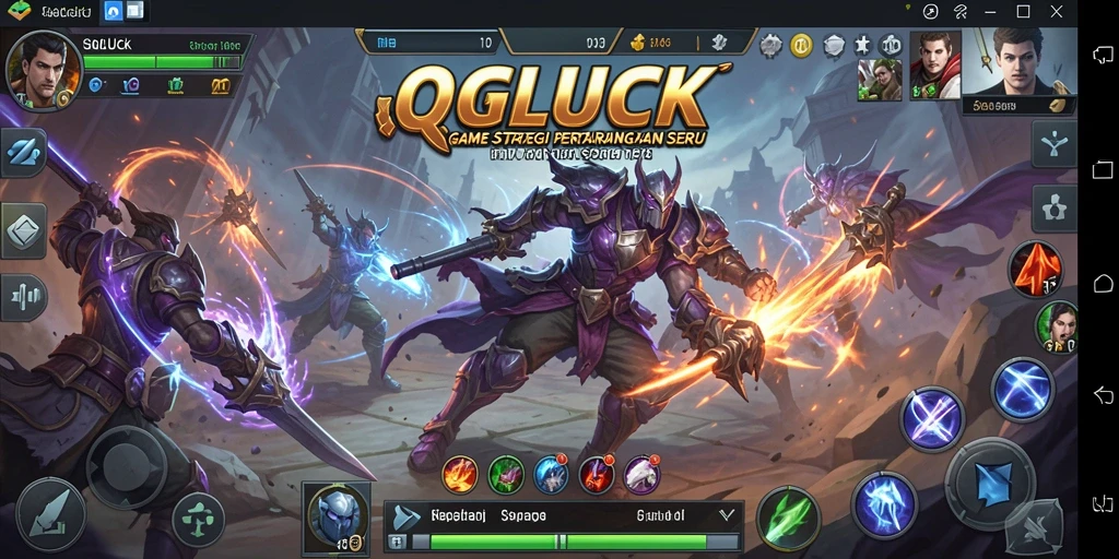 Tampilan gameplay dinamis QGLUCK dalam pertempuran strategis.