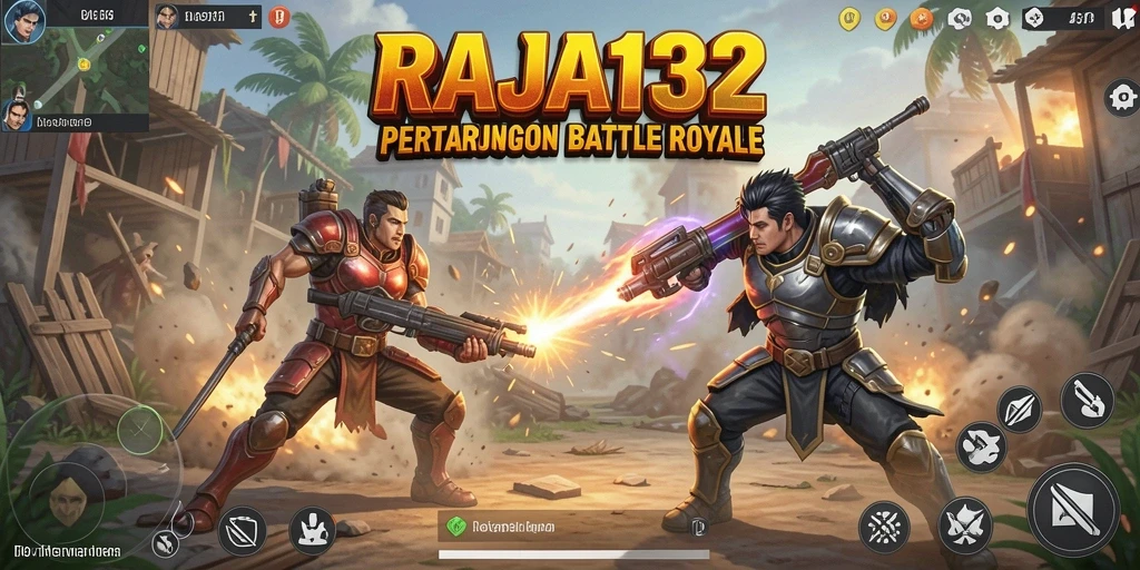 Screenshot RAJA132 menampilkan aksi intens di arena Battle Royale.