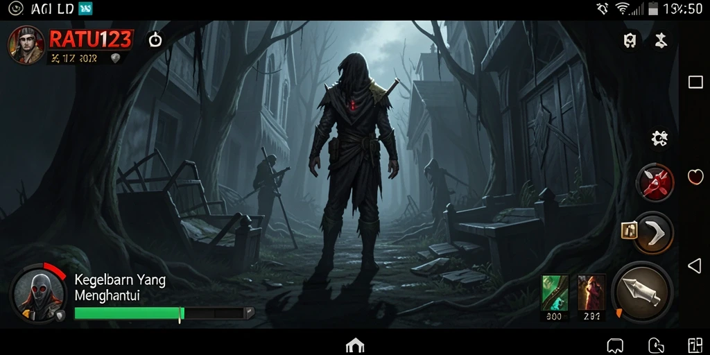 Tangkapan layar gameplay RATU123 menunjukkan momen mencekam saat menjelajahi lorong gelap.