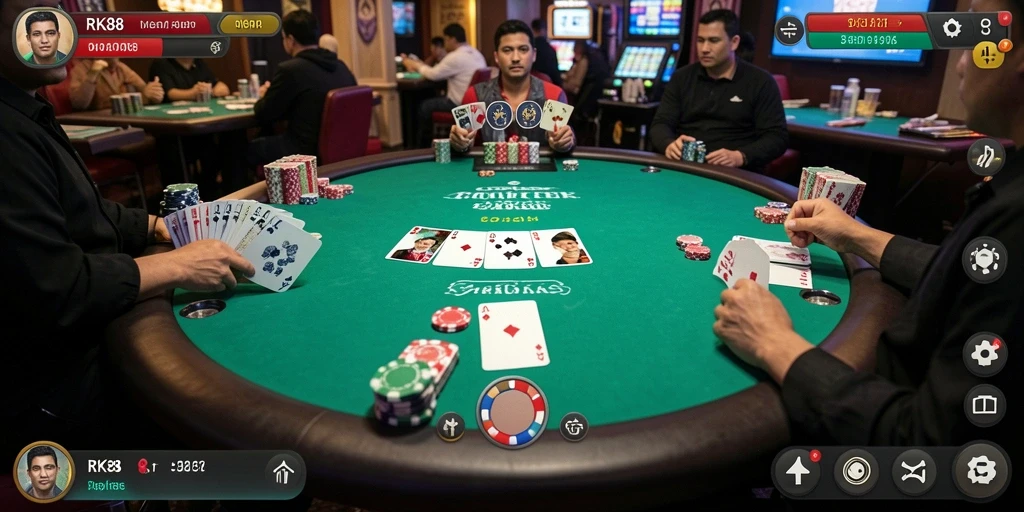 Tampilan gameplay Poker yang mendebarkan di RK88.