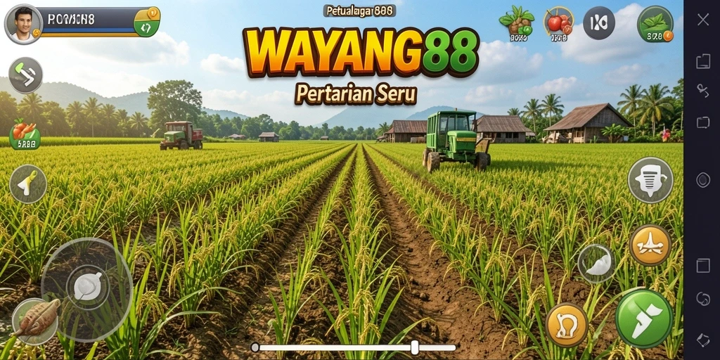 Screenshot utama WAYANG88 menampilkan ladang yang subur dan gameplay pertanian yang menarik.