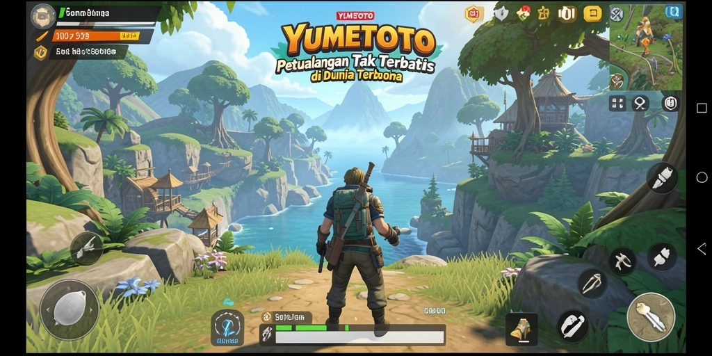 Screenshot YUMETOTO menampilkan pemain yang menjelajahi dunia terbuka yang luas.